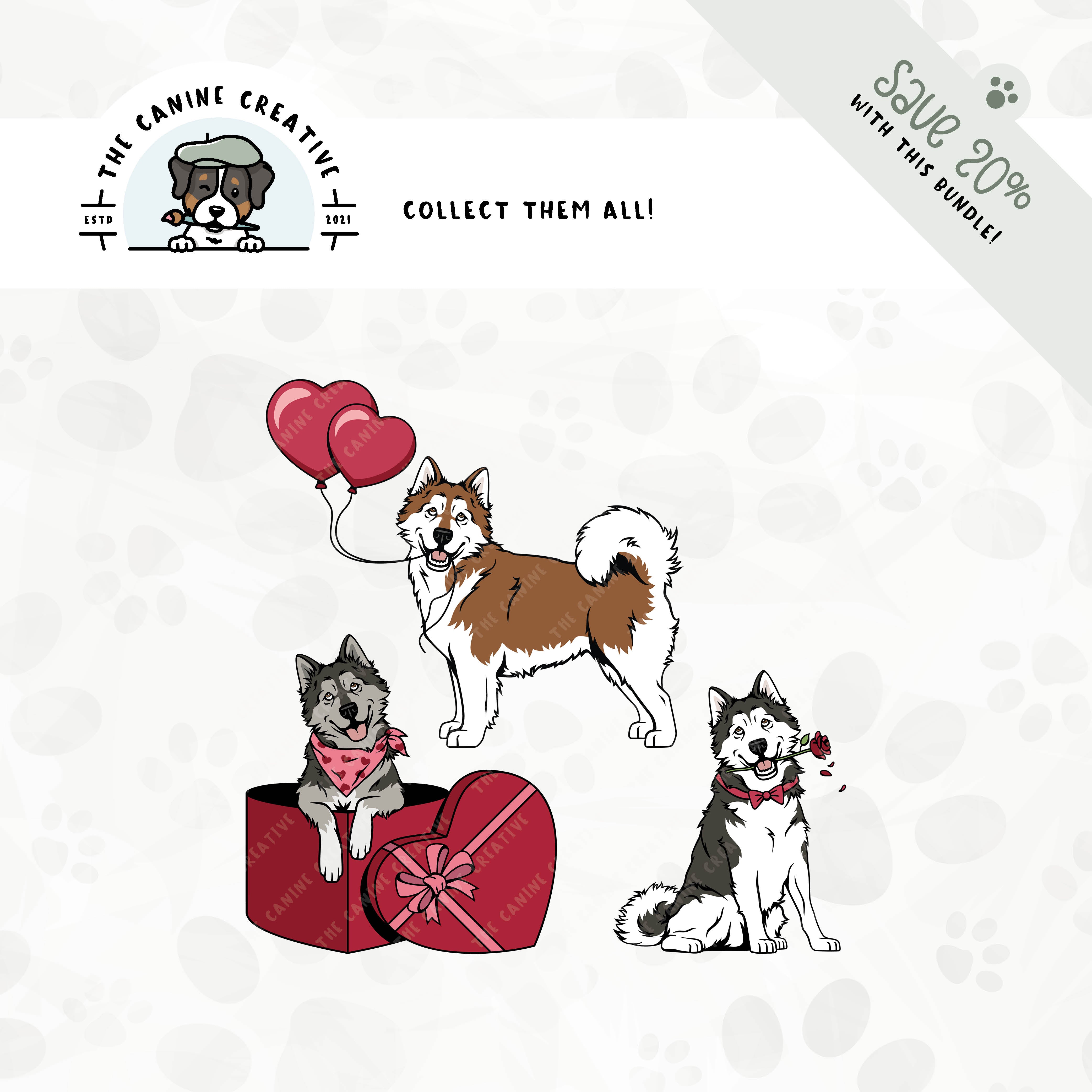 Save 20% with our related 3-pack puppy love design bundle featuring Alaskan Malamutes!